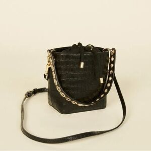 Sandro Black Croc-Embossed Bag with Gold Accents